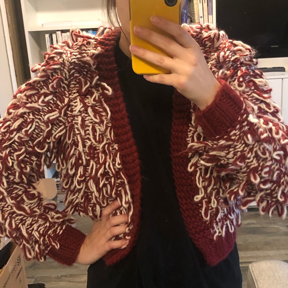 Shaggy Red & White ASOS Small Crop Sweater